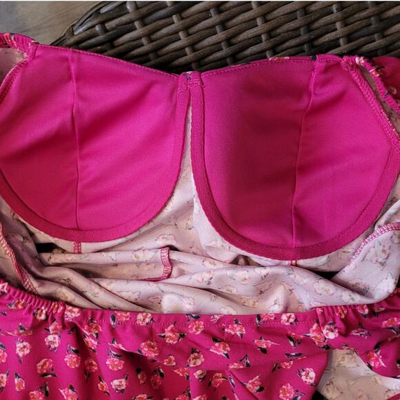 Madden NYC Pink Floral Mini Dress Sz 2X Scoop Back Built-In Bra Stretch Quietlux - Picture 4 of 10